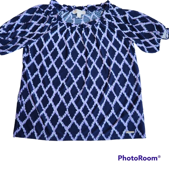 Michael Kors Geometric Print Matching Smock Waist Skirt & Peasant Blouse Set M/L - Picture 3 of 12